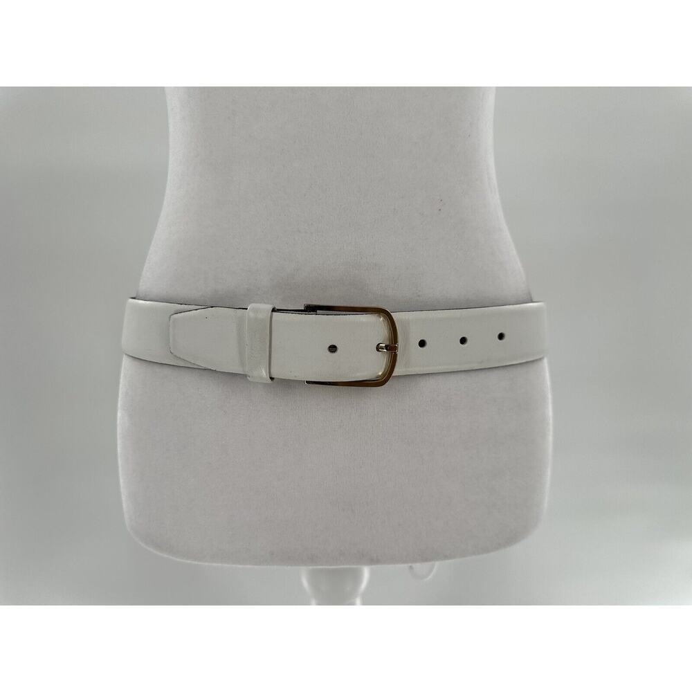 Harness House Belt Womens Size 32 White Full Grain Leather Steerhide Gold Buckle